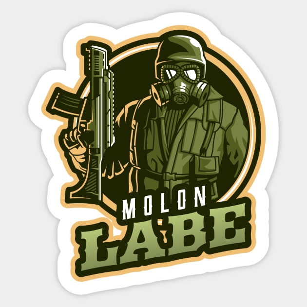 The Gas Mask Soldier With A Rifle Sticker by Mega Tee Store